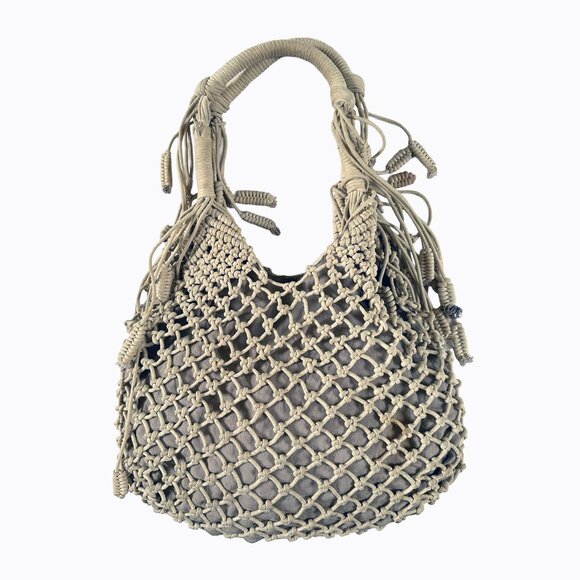 Monserat De Lucca Hobo Rope Bag Crochet Macramé Knotted Braided Tassel Boho Chic - Picture 2 of 11